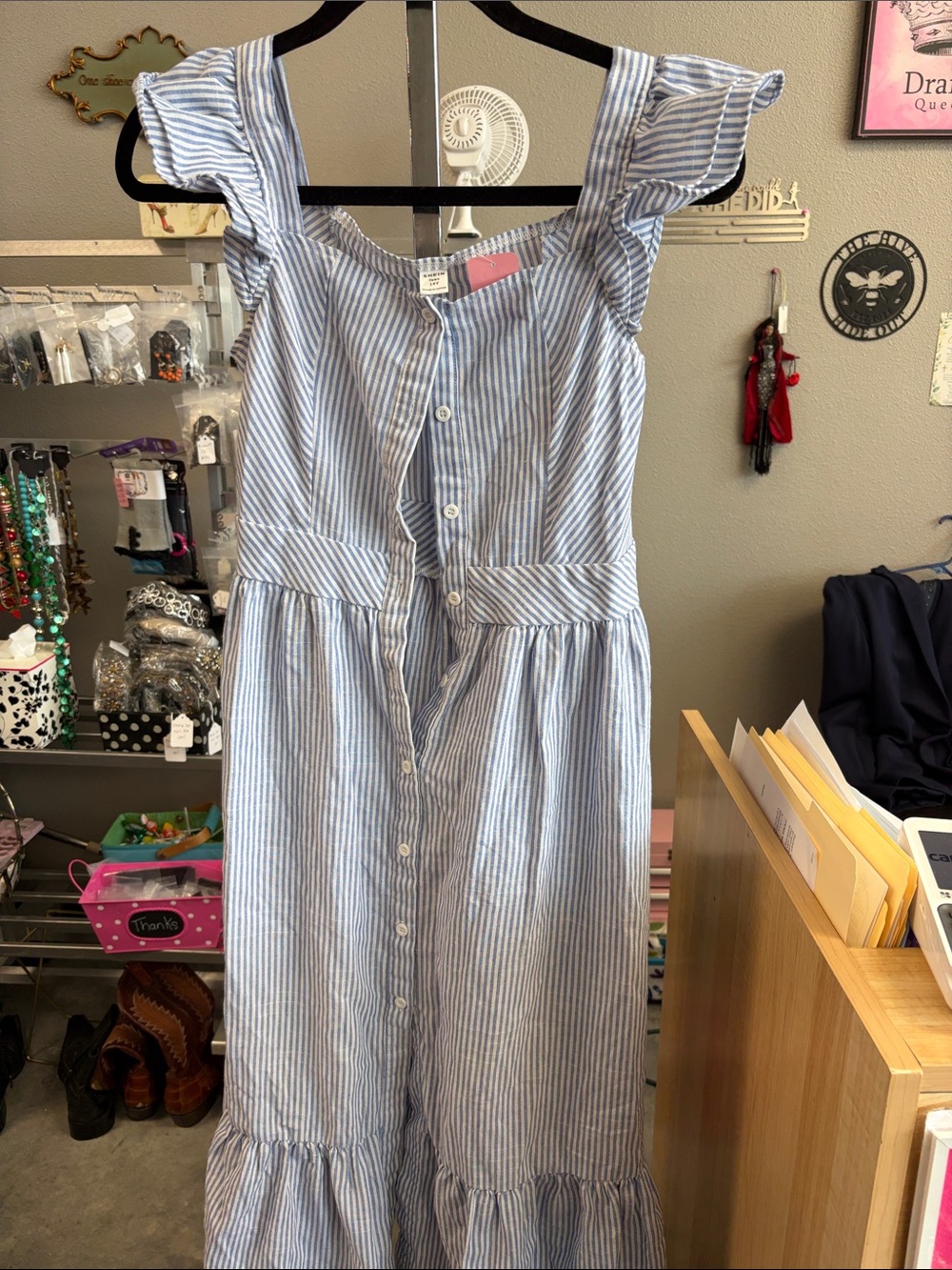 SHEIN Blue and White Striped Ruffle Sundress for Girls N2XD3J